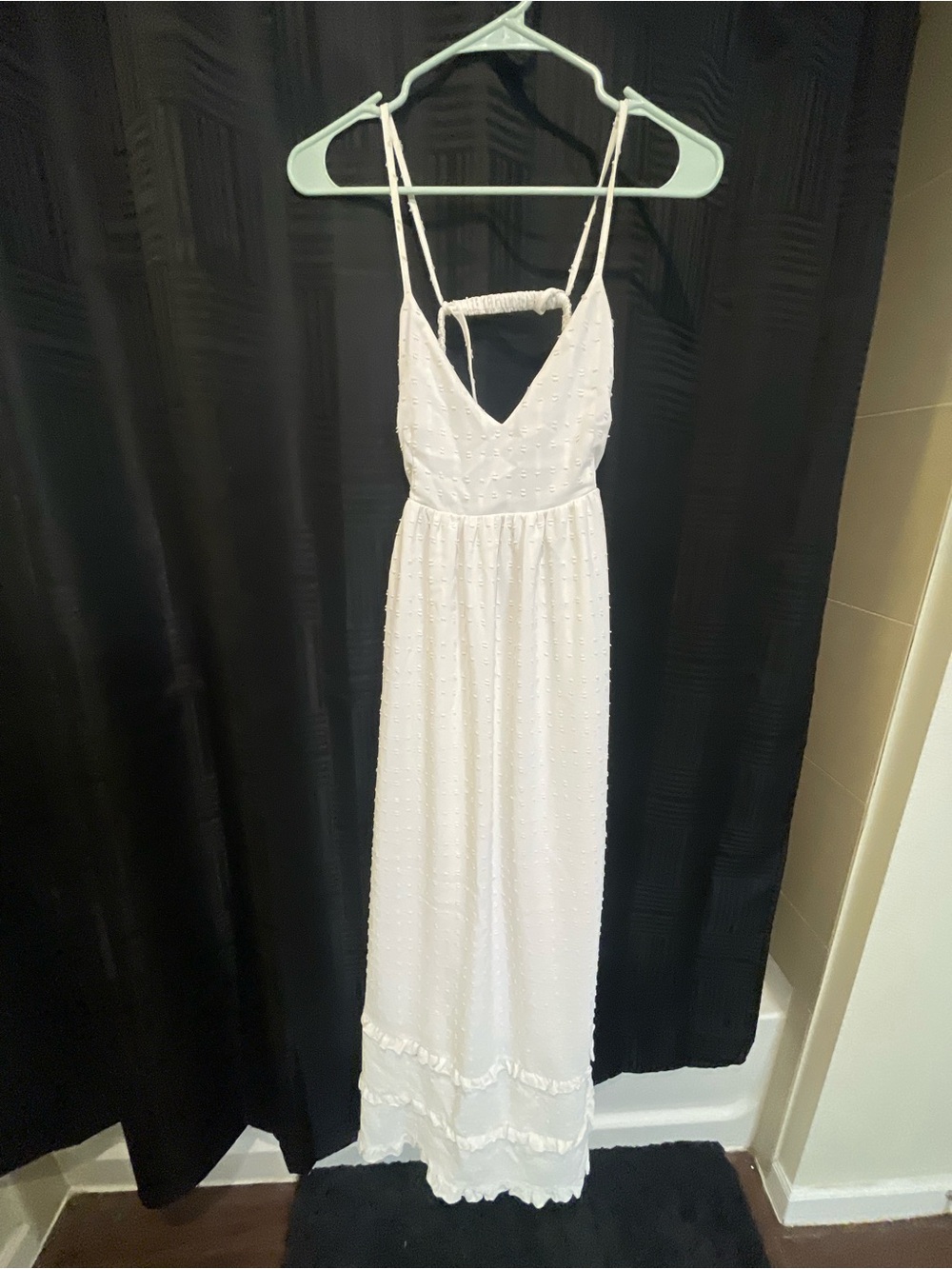 Forever 21 White Spaghetti-Strap Maxi Dress with Ruffle Hem